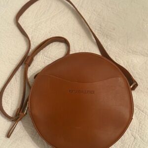 Portland Leather Tan Round Crossbody Bag